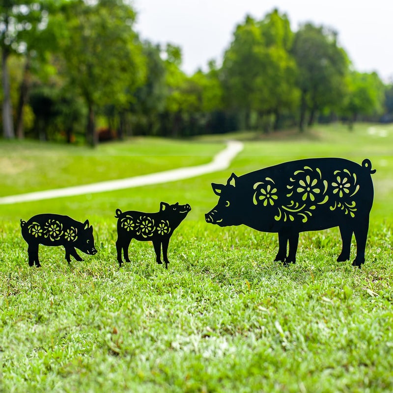 EZTZEN Pig Metal Garden Stakes Decorative,Pig Gifts for Women/Men/Pig Lovers Gifts,Black Pig Silhouette Statues Garden Decor for Outside,Outdoor Decor,Yard Art,Patio,Lawn Ornaments - Image 1